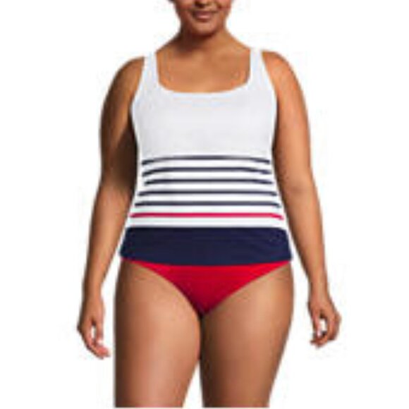 Lands’ End White Striped Tankini Swim Top with Support - Picture 4 of 4